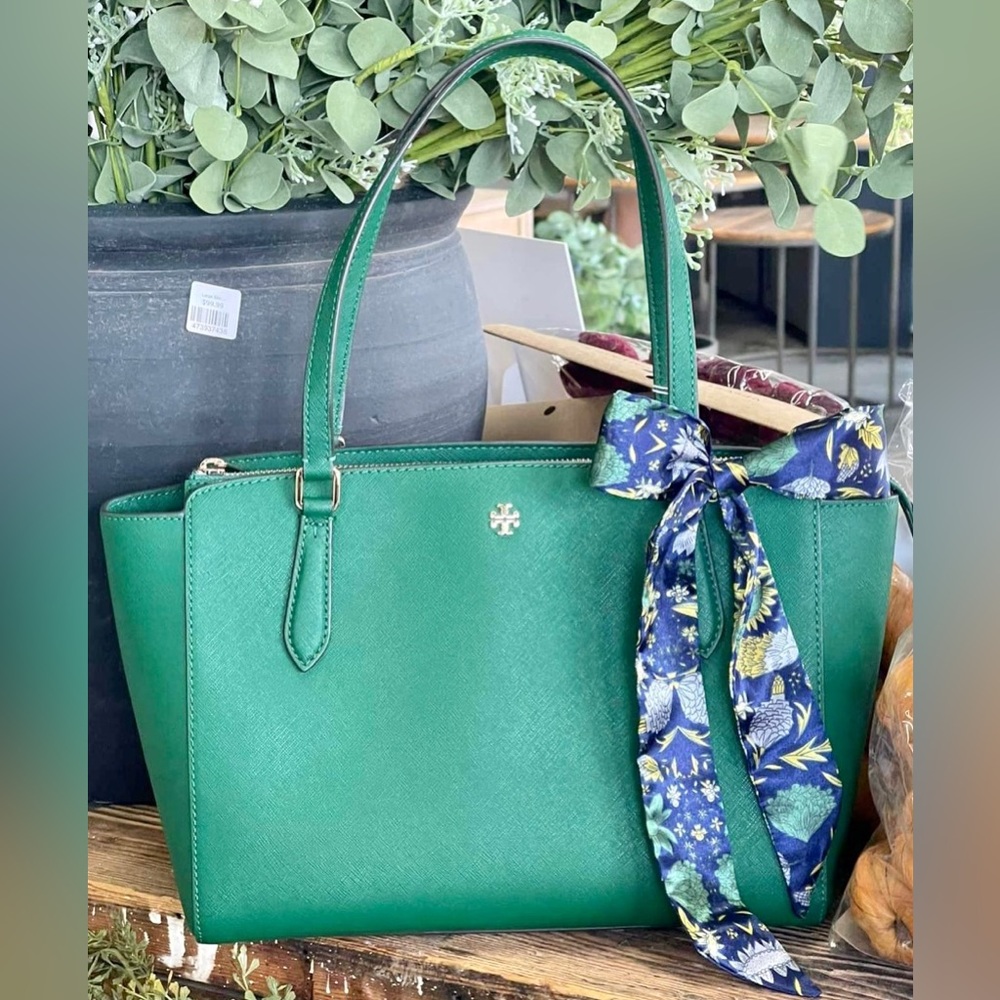 Tory Burch Emerson Zip Tote - Green (includes coordinating scarf/twily)